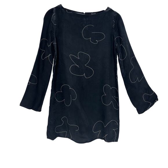 Madewell Floral Outline Shift Mini Dress Size XXS Long Sleeve Cupro Viscose - Picture 3 of 10